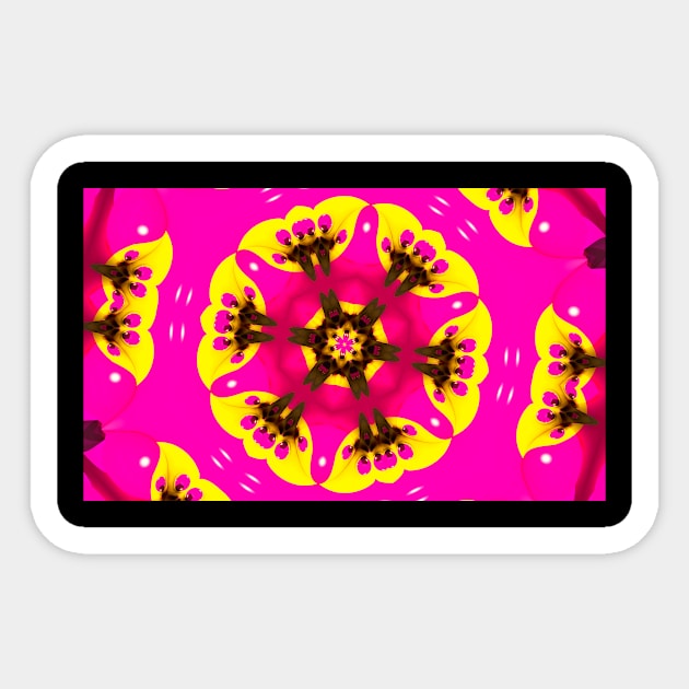 Psychedelic ornament kaleidoscope. Bright yellow neon forms. Sticker by Pink Dessert